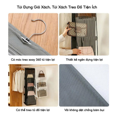 Túi Treo Bảo Vệ Túi Xách – Thiết Kế 2 Mặt, 6 Ngăn, Dễ Treo Trong Tủ