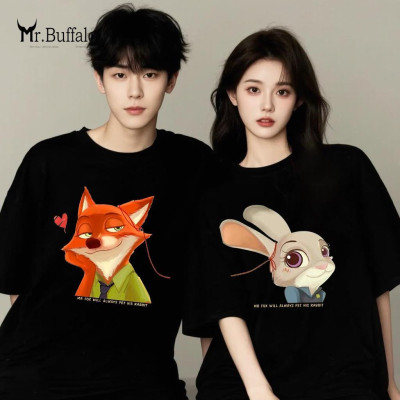 Áo đôi, cặp tay lỡ unisex zootopia Nick, judy, cáo và thỏ dễ thương Mr.Buffalo