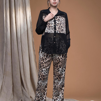 Áo sơ mi chiffon đen phối beo lụa cát LM112432 [BST Da Beo]