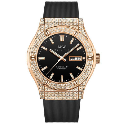 Đồng hồ nam chính hãng IW CARNIVAL IW55851G-48 Viền vàng, Kính sapphire,chống nước 50m,máy cơ Automatic,dây cao su xịn