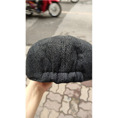 Mũ nồi/ Mũ beret nam da cừu phối vải dạ kẻ BHY163