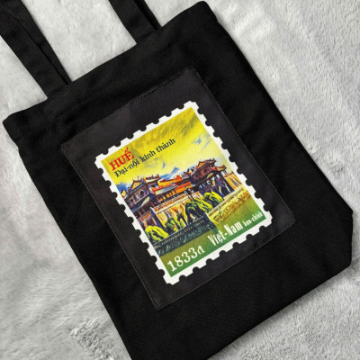 Túi canvas GIADO, túi canvas đen, túi tote in hình món ăn Việt Nam mẫu Bún đậu mắm tôm