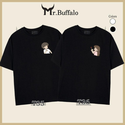 Áo đôi , áo thun cặp nam nữ tay lỡ Unisex cute form rộng vải cotton 100% T35T36 - Mr.Buffalo