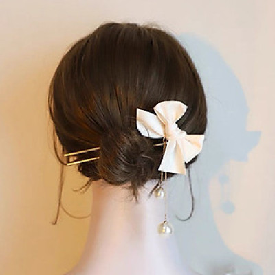 Trâm cài tóc cài búi tóc ghim cài tóc nơ thả ngọc trai phong cách Hàn Quốc