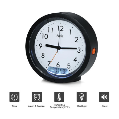 Đồng hồ báo thức im lặng có màng LCD hiển thị nhiệt độ và độ ẩm có đèn nền đáy chống trượt