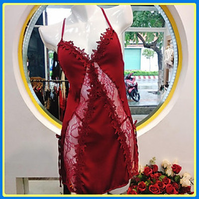 Váy ngủ nữ hai dây chéo lưng ren dọc trước sexy Q10 - Đầm ngủ nữ hai dây gợi cảm - Đồ ngủ nữ sexy quyến rũ