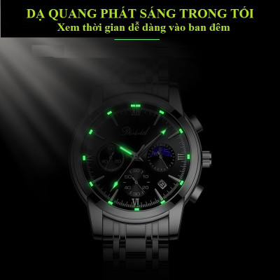 Đồng hồ nam chống nước DIZIZID chính hãng - Dây thép đúc đặc - Chạy full 6 kim và lịch ngày - Tặng kèm pin dự phòng DZT88