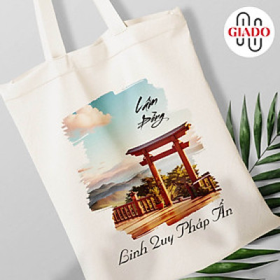 Túi canvas GIADO, túi vải bố, túi tote mẫu Lâm Đồng chùa Linh Quy Pháp Ẳn