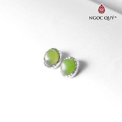 Bông tai bạc đính đá ngọc bích 6mm mệnh hỏa, mộc - Ngọc Quý Gemstones