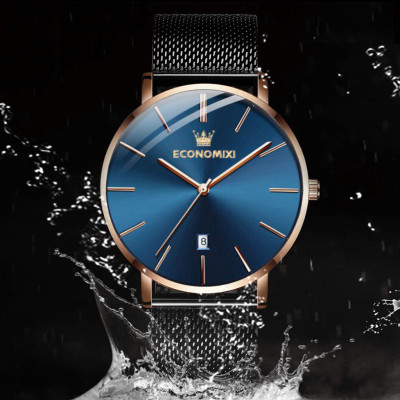 Đồng Hồ Nam Chính Hãng ECONOMICXI Dây Thép Mành Đen Kích Thước Mặt 40mm Có Lịch Ngày - Thiết Kế Nam Tính ECNTA23