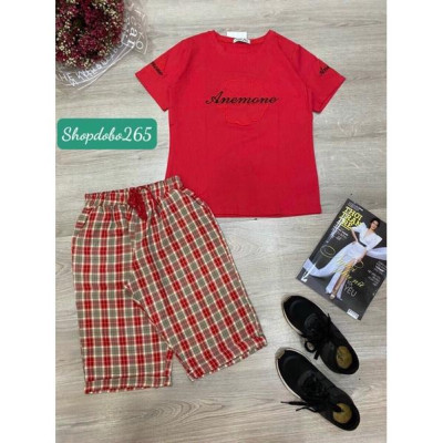 Đồ bộ nữ,đồ ngủ mặc nhà lửng áo vải thun cotton phối quần kaki thời trang.