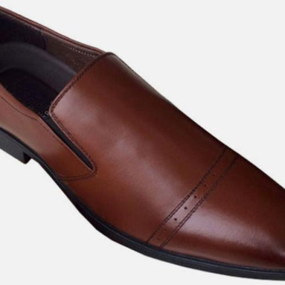 Giày tây Nam Trường Hải không dây màu nâu da bò thật đế cao su không trơn may chắc chắn GT040