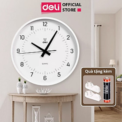 Đồng hồ treo tường 14 inches kim trôi không ồn phong cách tối giản minimalism Deli trang trí phòng khách