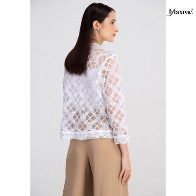 Áo sơmi ren organza cổ trụ Maxivic M032311