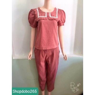 Set đồ nữ,đồ bộ nữ mặc nhà thiết kế lửng 9 tấc vải thô đũi BL 72 size 45-57kg.