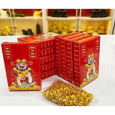 Gạo Vàng Thần Tài - Vật Phẩm Phong Thủy Chiêu Tài Lộc Trên Ban Thờ Thần Tài - Mang May Mắn Cho Ngày Vía Thần Tài Golden Rice