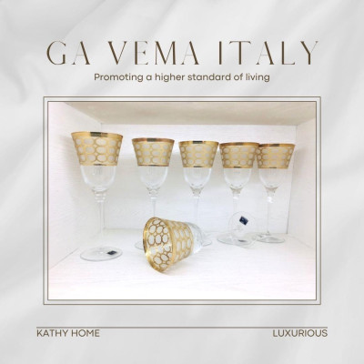 Set 6 ly pha lê GA VEMA mạ vàng 24k nhập khẩu ITALY Julia Rosenthal Gold  Italy CRISTAL 6614 