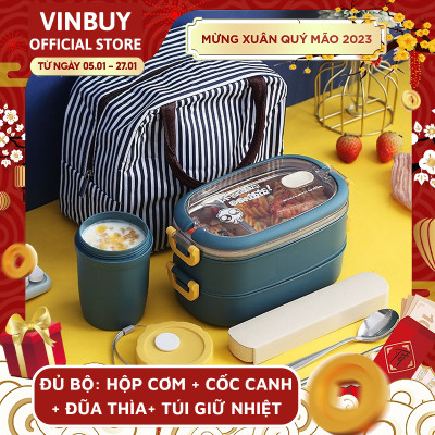 Hộp Cơm Giữ Nhiệt INOX304 Hiện Đại Kèm Hộp Đựng Canh Soup và Bộ Đũa Thìa INOX – Chất Liệu Cao Cấp An Toàn Cho Sức Khỏe – Hàng Chính Hãng Vinbuy 