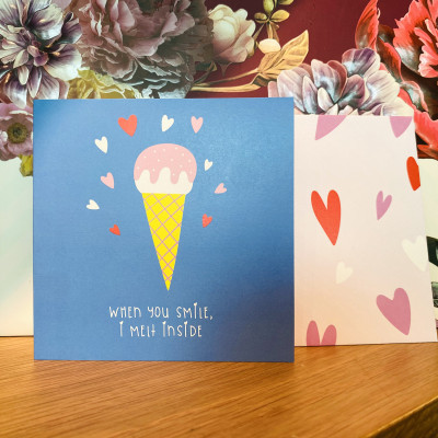 Thiệp tình yêu, Valentine, tỏ tình, SDstationery I Melt Inside, hình cây kem ngọt ngào, vuông 12x12 cm