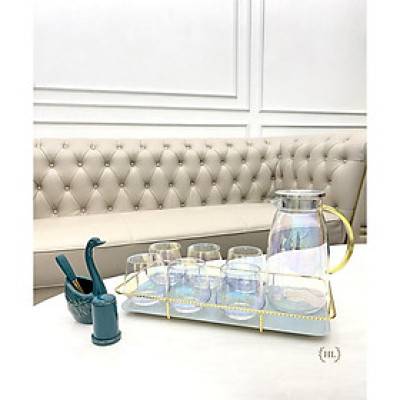 KHAY THUỶ TINH CƯỜNG LỰC KHUNG HỢP KIM MẠ VÀNG CHUYÊN DỤNG ĐỂ BÌNH CỐC HOME DECOR | Khay đựng đồ phong cách Bắc âu