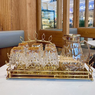 Bộ 6 ly thủy tinh chịu nhiệt uống nước vân sao đáy vát cam