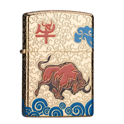 Vỏ Hột Quẹt Bật Lửa Xăng Đá Zorro Z92034B Họa Tiết Con Trâu Đẹp Độc Lạ sang trọng - Dùng Xăng Bấc Đá Cao Cấp