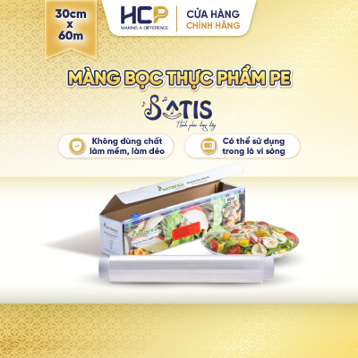 Hộp Màng Bọc Thực Phẩm PE SATIS 30cm x 60m Không Chứa Chất Phụ Gia Gây Hại Sức Khỏe Dùng Được Cho Lò Vi Sóng