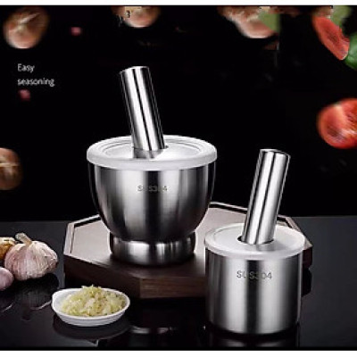 Bộ chày cối chống trượt có nắp đậy chống tràn loại lớn chất liệu bằng inox 304