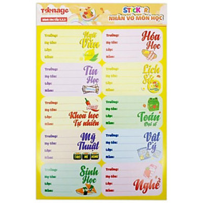 Bộ 3 Sticker Nhãn Vở Môn Học - Teenage NV-03