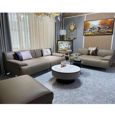 Combo ghế sofa băng da bò Italy Tundo màu xám cafe SFBCT24 2m2 /1m6 hàng cao cấp chuẩn da bò nhập khẩu Ý