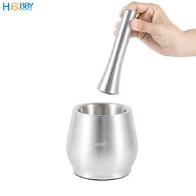 Chày cối inox 304 không rỉ có đế giảm ồn và nắp Hobby home decor CI1