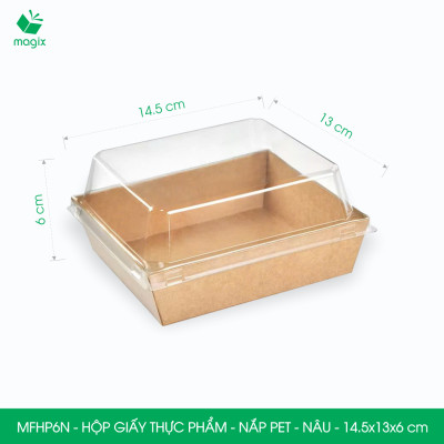 MFHP6N - 14.5x13x6 cm - 50 hộp giấy nắp PET kraft nâu đựng thực phẩm, thức ăn mang đi