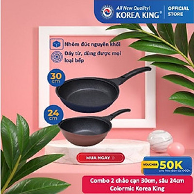 Combo 2 chảo sâu, cạn Colormic Korea King (1 chảo cạn 30cm và 1 chảo sâu 24cm)-Hàng chính hãng
