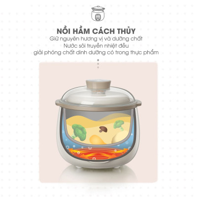 Nồi Ninh, Hấp, Nấu Cháo, Nấu Đồ Ăn Dặm Cho Bé 4 Trong 1 BEAR SUBE001 Có Lồng Hấp Dung Tích 0.8 L Công Suất 200W - Hàng Chính Hãng