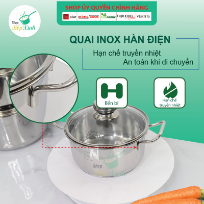 Bộ nồi inox Fivestar 6 món nắp kính 3 đáy dùng được bếp từ , hồng ngoại , gas