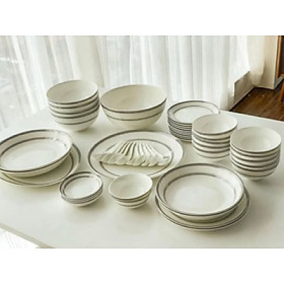 BỘ BÁT ĐĨA SỨ XƯƠNG IMPERIAL LONDON VIỀN BẠC 50 MÓN Hàng chính hãng