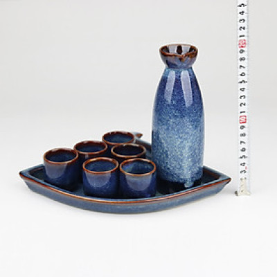 Bộ Sake gốm sứ men hỏa biến Bát Tràng cao cấp-300ml- Đĩa quạt