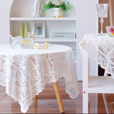 Khăn trải bàn vải ren trắng in hoa văn dập nổi phong cách Pháp tuyệt đẹp sang trọng trải bàn tròn, bàn chữ nhật, bàn vuông decor phòng khách, phòng ngủ, phông nền chụp ảnh KB-03