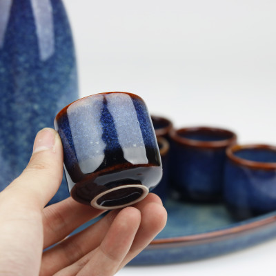 Bộ Sake gốm sứ men hỏa biến Bát Tràng cao cấp-300ml- Đĩa quạt