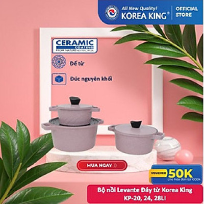 Bộ nồi hồng Levante đáy từ (Nồi, nắp bằng nhôm đúc, phủ men chống dính Ceramic, Ø20cm, 24cm,28cm)
