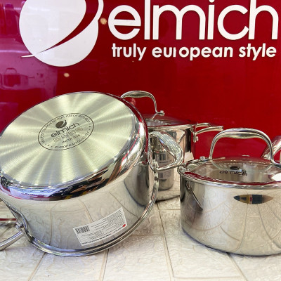 Bộ Inox cao cấp 3 lớp đáy liền Elmich Trimax XS EL-3743 size 16, 20, 24cm