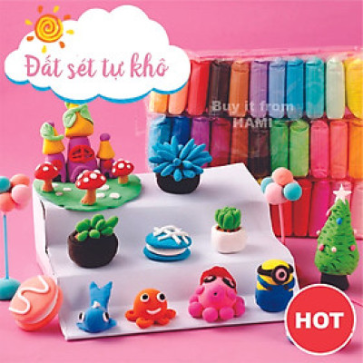 Đất Nặn Nhiều Màu - Chất Liệu An Toàn Đất sét tự khô an toàn Lốc 12 màu cao cấp Softclay nặn hình, làm Butter slime