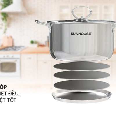 Bộ Nồi Inox 304 5 Đáy Sunhouse SHG503 - Hàng chính hãng (Chỉ giao HCM) 