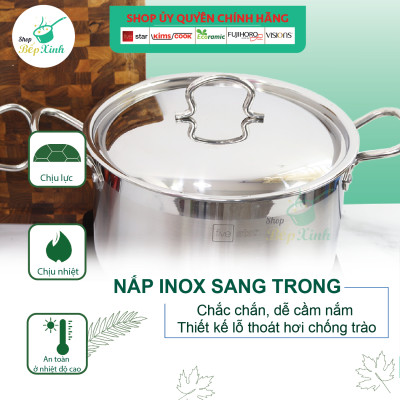 Nồi luộc gà inox 430 Fivestar N28-3D nắp inox ( 28cm ), tặng 2 muỗng canh, 3 đáy bếp từ , gas, hồng ngoại