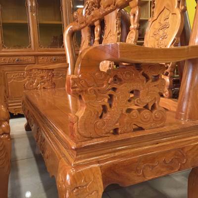 Bộ bàn ghế chạm đào tay rồng gỗ gõ đỏ tay 10