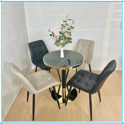 Bàn tròn 80 cm tiếp khách spa Thẩm mỹ viện Bàn cafe mặt đá ceramic chân sắt có đế inox mạ màu vàng gold nhập khẩu TE1543-08EC – Marble Round Bar Table