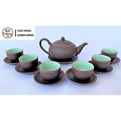 Ấm trà tử sa bát Tràng Tống mầu nâu gụ chỉ đỏ lòng xanh