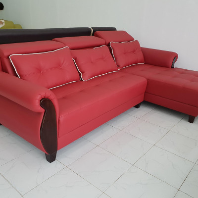 Sofa da góc L Tundo 2m7 x 1m7 màu đỏ đầu bật