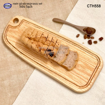 Thớt cỡ dài gỗ Sồi Mỹ (OAK) có rãnh bao quanh tiện dụng (CTH558) hàng Xuất Khẩu Châu Âu - khay bánh mì/trái cây/ bít tết/ pizza/ phụ kiện chụp ảnh, bày món ăn trong nhà hàng - Sang trọng trên bàn ăn - HAHANCO