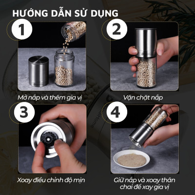 Lọ xay tiêu Inox 304 DandiHome cao cấp